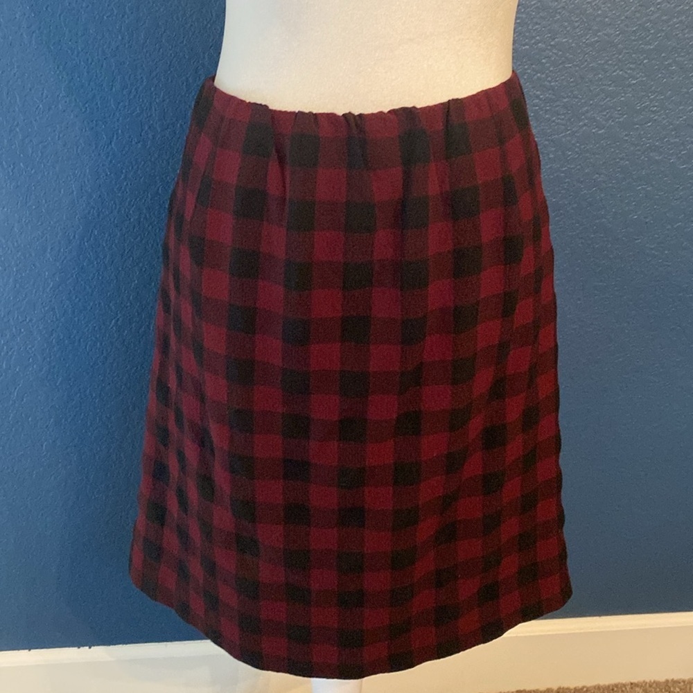 NWT J. Jill Red and Black Lined Buffalo Plaid Skirt. Pinot/black. Size MP. - Picture 7 of 16